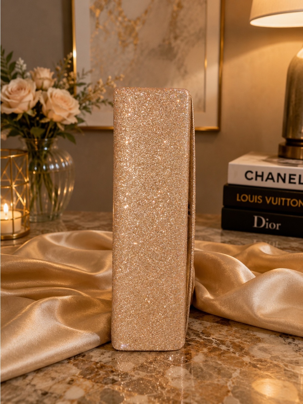 Gold Glitter Chain-Handle Evening Clutch - Picture 4 of 8